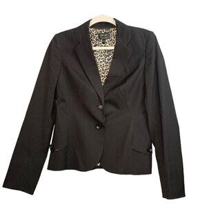 Nicole by Nicole Miller Black Tailored Blazer With Leopard Print Lining - Size 6